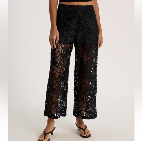 Express Pants - Sophisticated Black Wide Leg Lace Pants